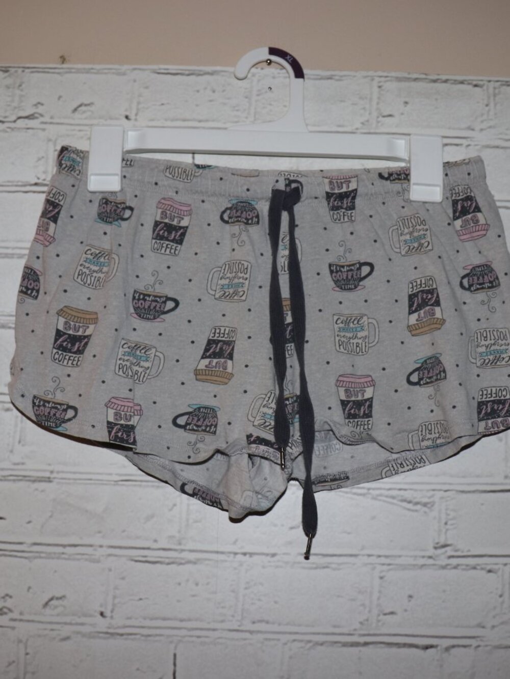 ☕ Secret Treasures Coffee Print Lounge Shorts · Size S · Gray Drawstring